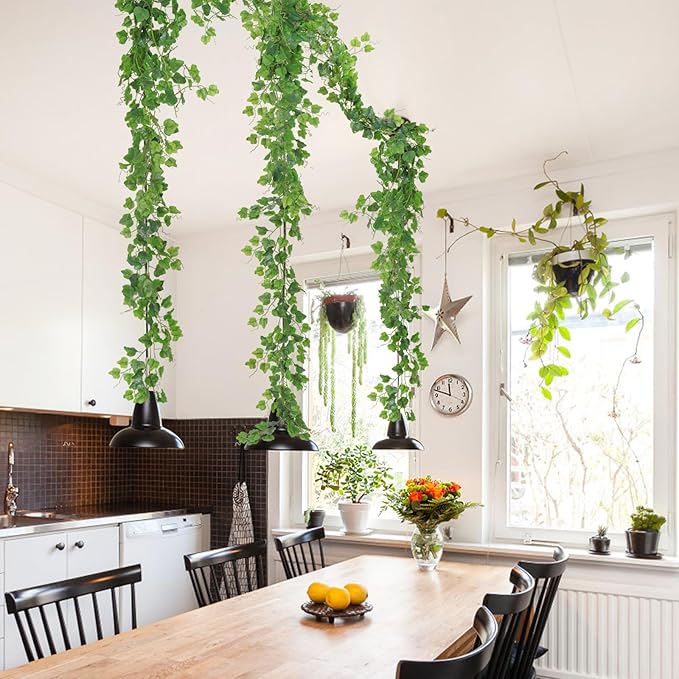 RECUTMS Artificial Vines Ivy Garland 2Pcs 6Ft Fake Hanging Vine Plants Faux Green Grape Leaves Greenery Indoor Outdoor Home Office Garden Wedding Jungle Beach Birthday Party Arch Table Spring Decor