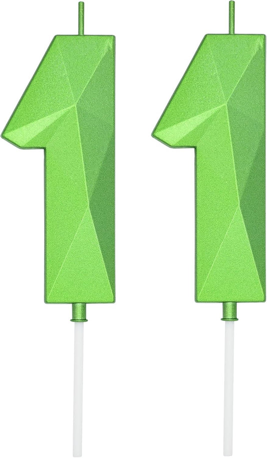 DERVENTA Large Birthday Candle Number 3D Green 3.7 inch Party Celebration Anniversary Decoration Cake Topper 1 Piece (Number 11 Green)