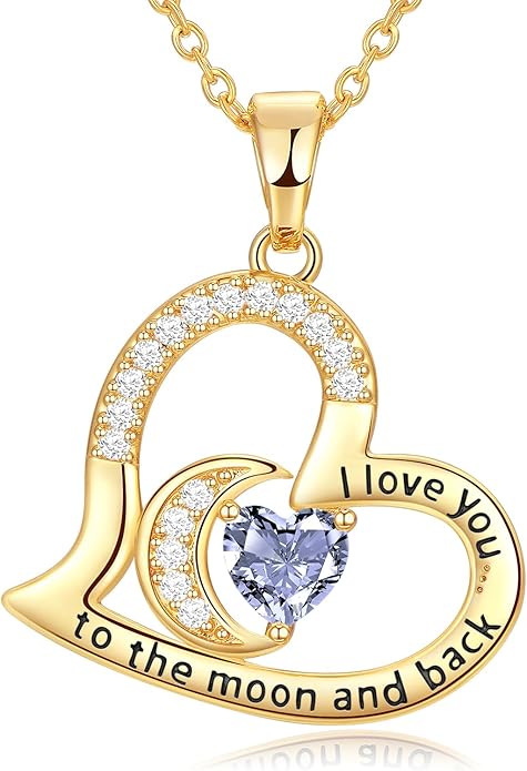 Anniversary Necklace for Women Birthstone Jewelry for Wife Gifts for Her Wife Birthday Gift Ideas Anniversary for Girlfriend I love you to the moon and back Necklaces Filled 925 Sterling Sliver