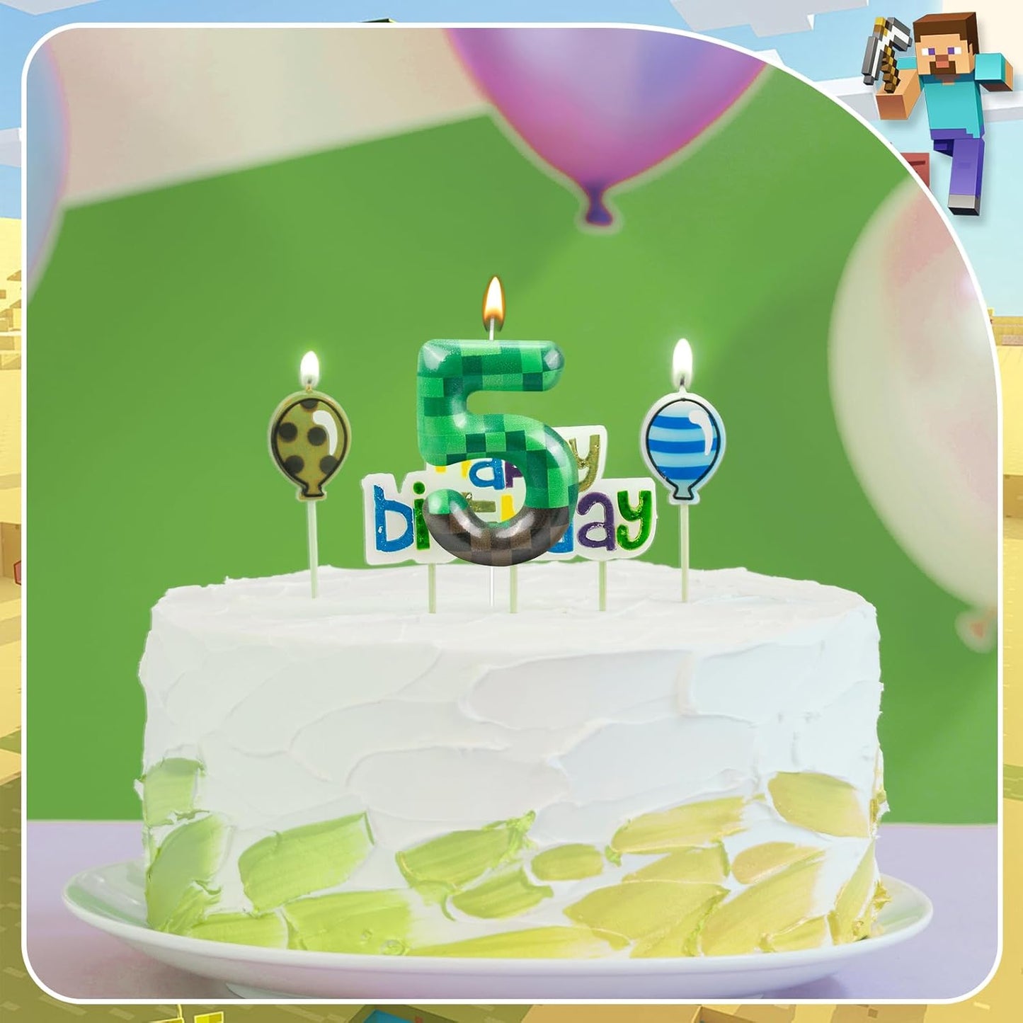 TNT Themed Birthday Cake Candle Number 5 Dynamite Themed Green Candle Birthday Party Decoration Cake Topper for Pixel Theme Birthday Party Anniversary Party Dynamite Party Video Game Party(Number 5)