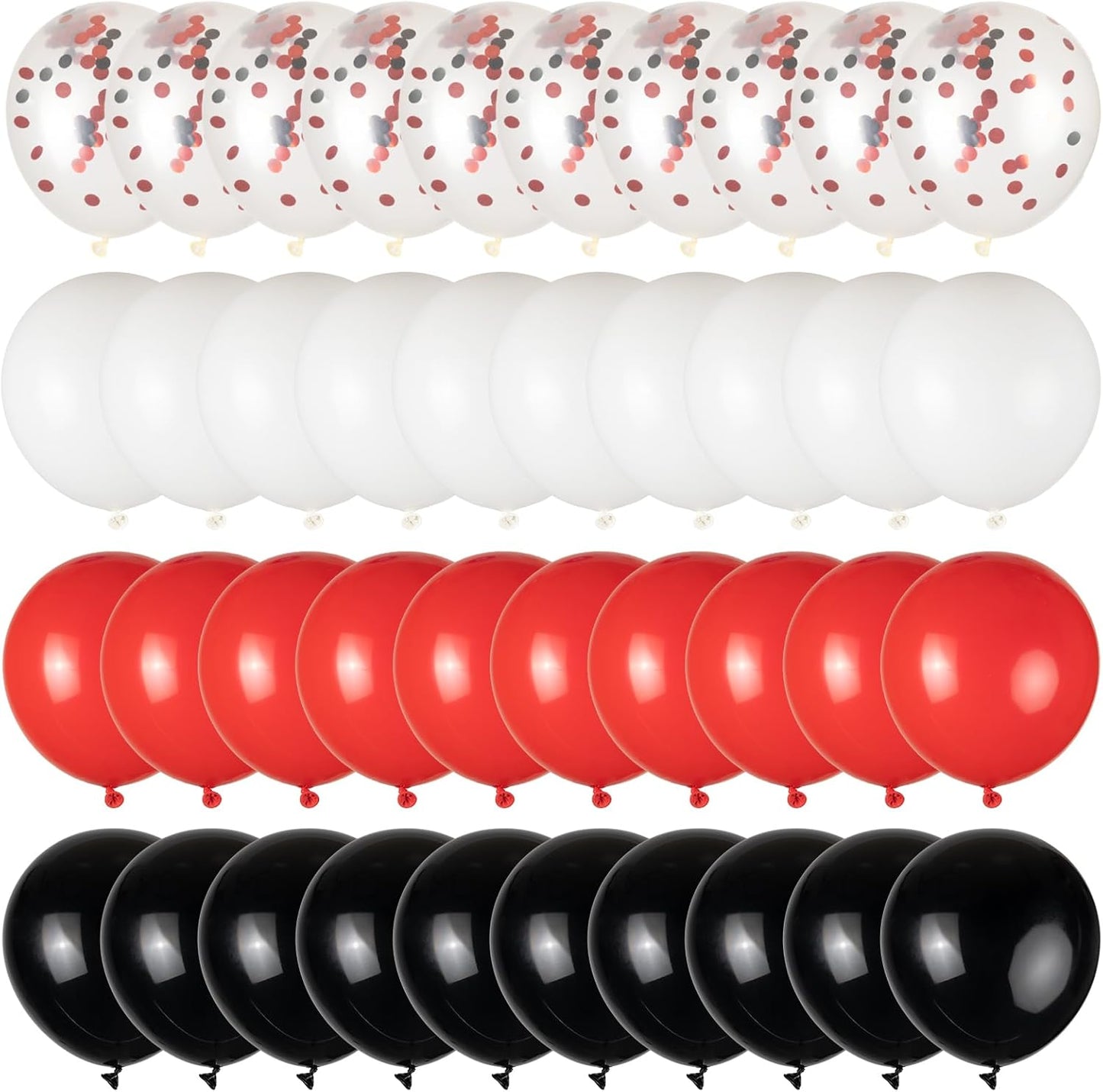 50pcs Red and Black Balloons, 12inch Red and White With Confetti Balloons for Class of 2025 Graduation, Birthday Decorations, Baby Shower, Casino, Race Car Party Supplies