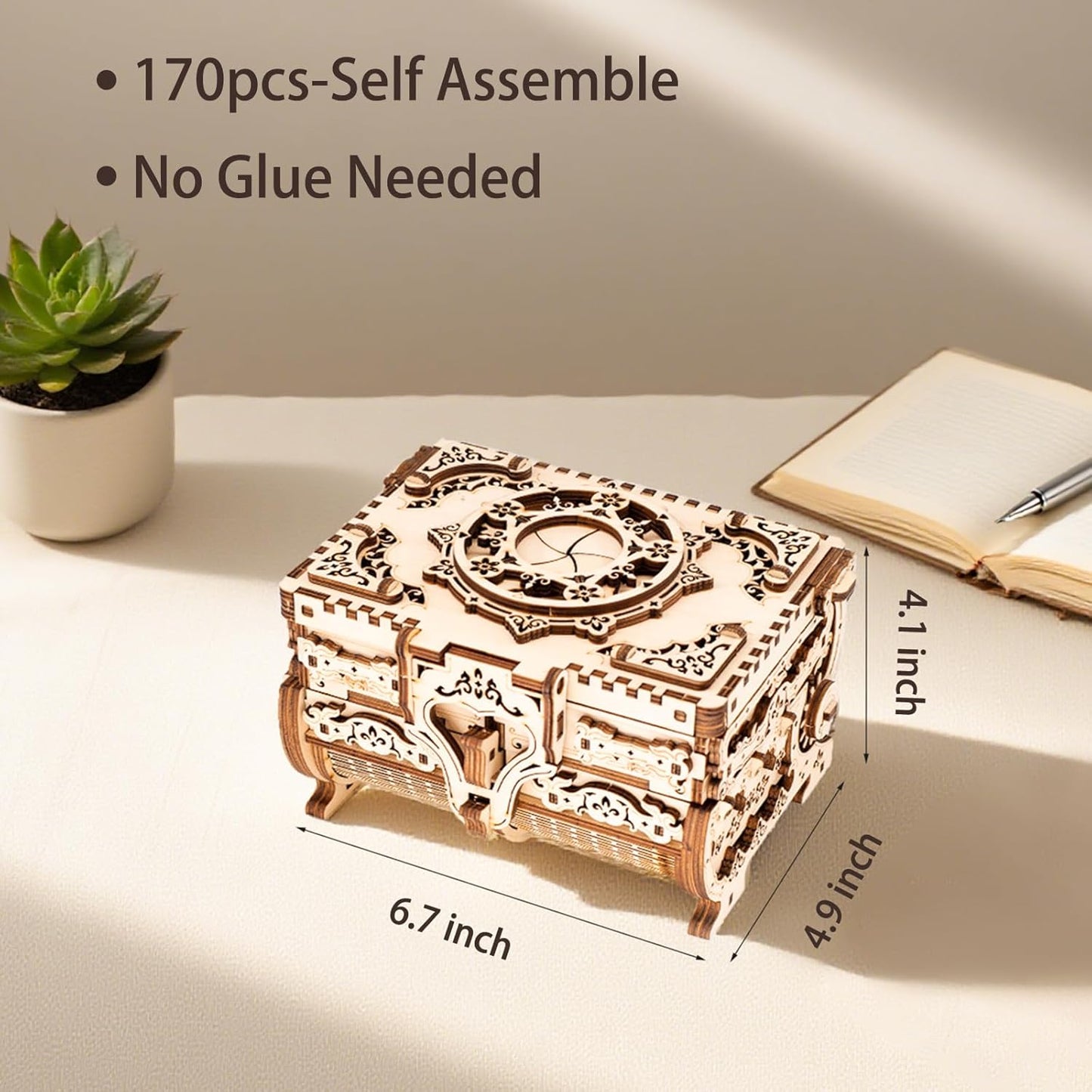 3D Wooden Puzzles for Adults,Wooden Toy for Kids and Adults,Model Building Kit,Educational Brain Teaser,Best Educational Christmas Birthday Day Gift for Friends (Wooden Antique Box)