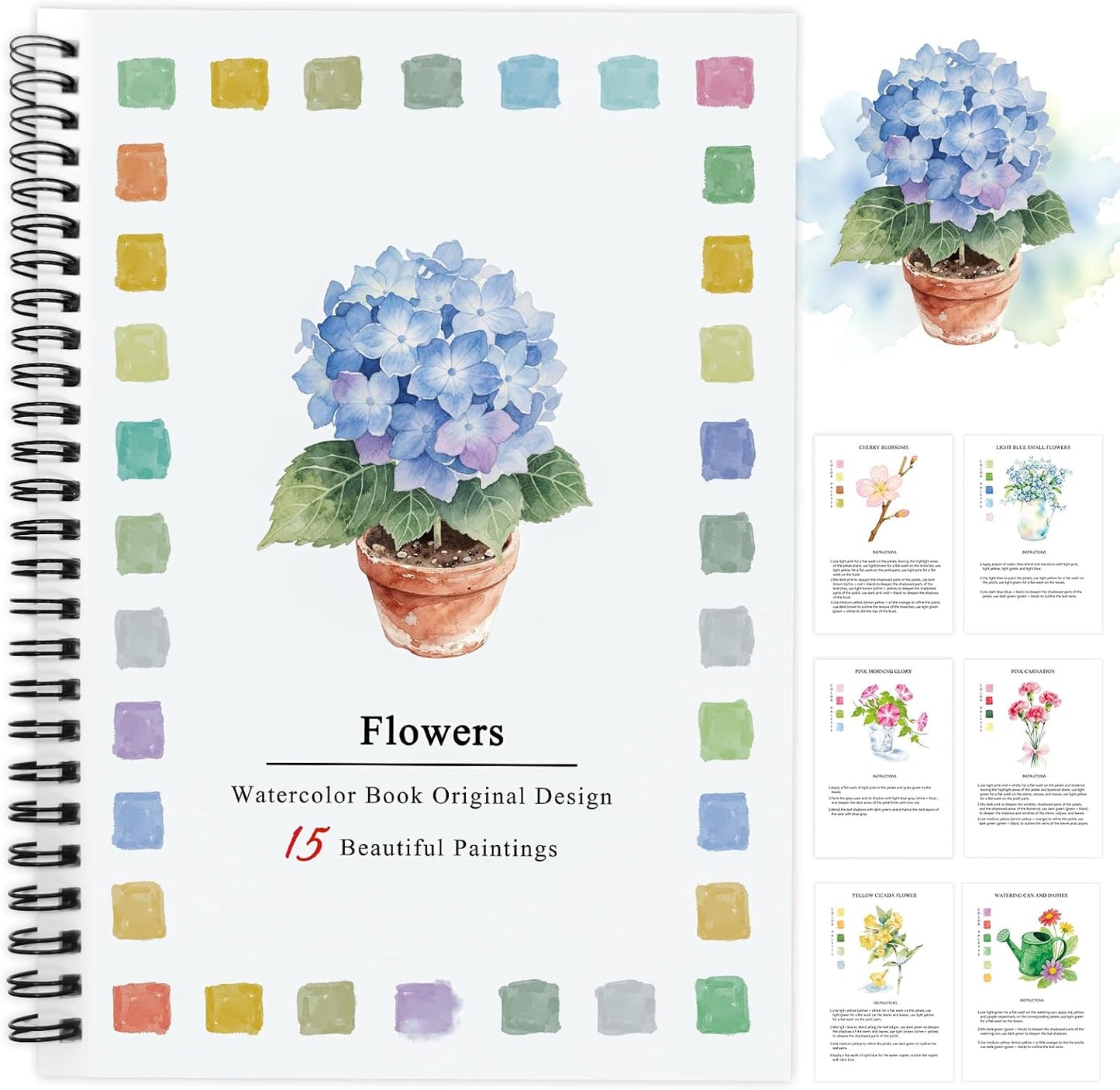 SLWBZ Watercolor Workbooks Coloring Book, Beginner Friendly Painting Kit, Easy Exquisite with Steps, Creative Exploration Watercolor Book with Paint Set for Adults Teens (Flowers, Without Paint)