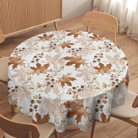 Thanksgiving Maple Leaves Tablecloth, Watercolor Autumn Harvest Fall Watercolor Blue Yellow Leaves Table Cover for Party Picnic Dinner Decor 60x60 Inch Round