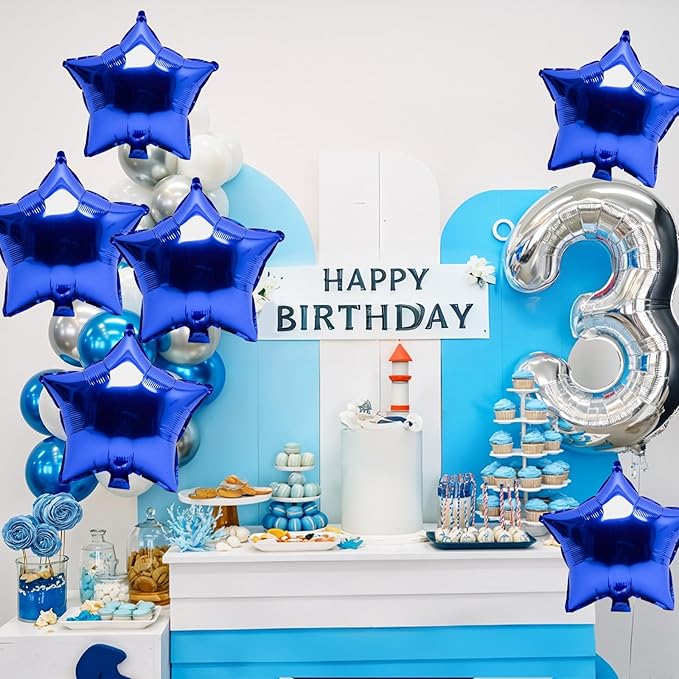 Biapian Blue Star Foil Balloons, 10PCS Dark Blue Foil Stars Shape Balloons, 18 Inch Aluminum Balloon for Helium Pentagram Balloon for Men Boys Birthday, Anniversary, Graduation Party Decoration