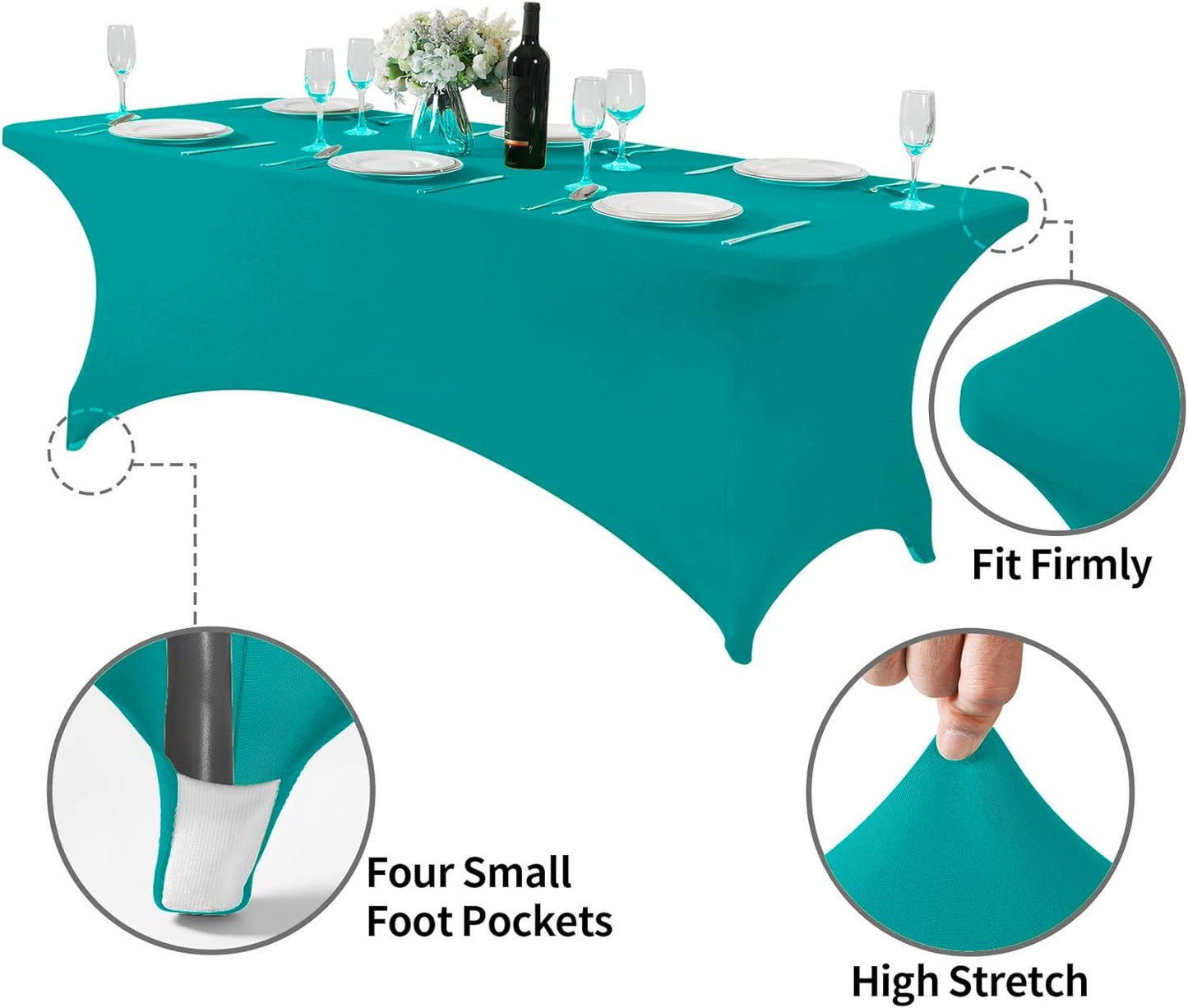 SuperO 2Pack Waterproof Spandex Table Cover for 8FT Table Universal Fitted Stretch Tablecloth for Party, Banquet, Wedding and Events-Turquoise