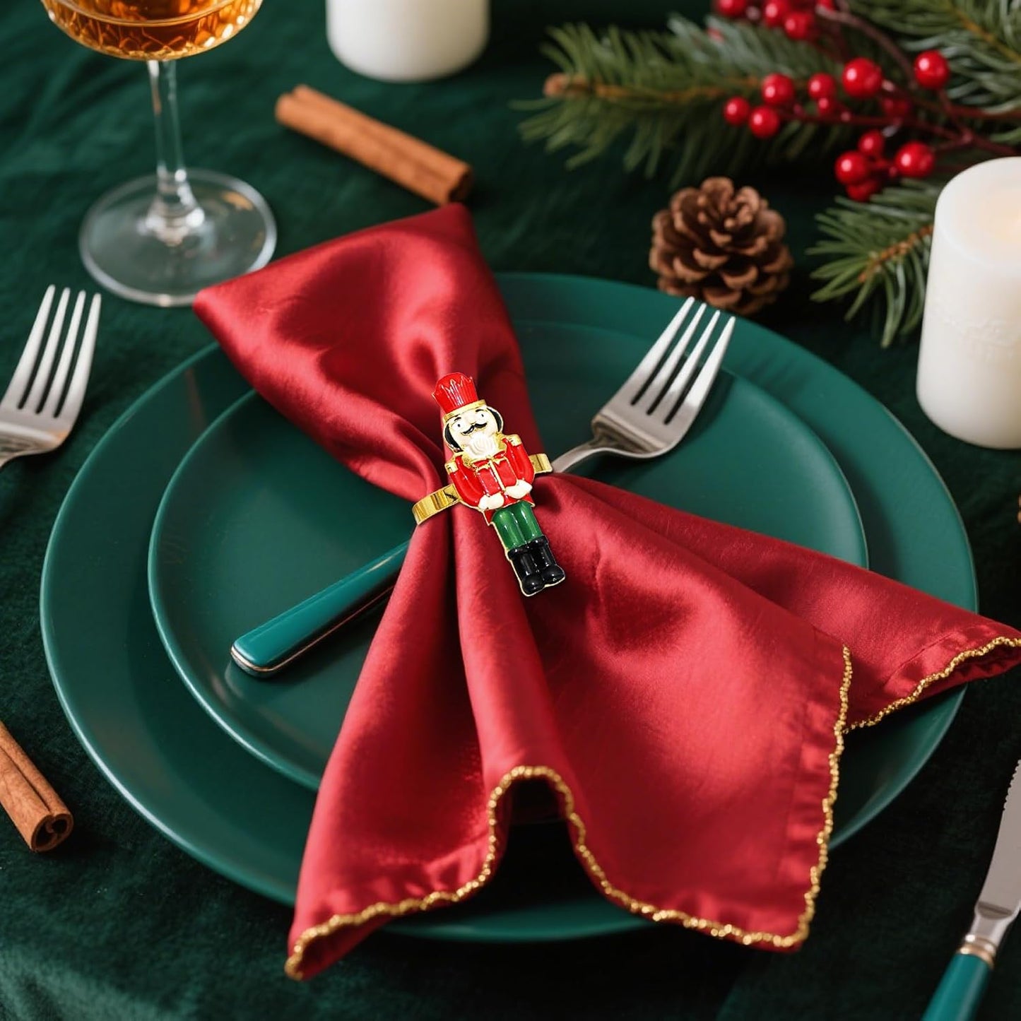 Christmas Nutcracker Napkin Rings Set of 6 for Thanksgiving New Year Wedding Banquet Decor,Gold Walnut Soldier Napkin Rings Holder for Baby Shower Brithday Holiday Family Dinner Table Setting