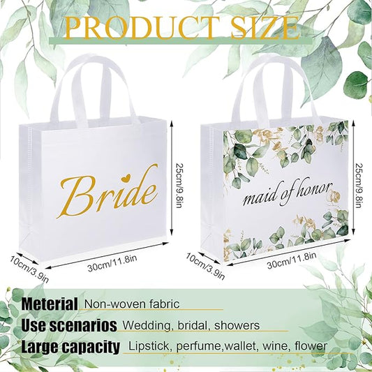 Set of 12 Greenery Eucalyptus Bridesmaid Tote Bags Large Reusable Bridal Shower Gift Bags with Handle for Wedding Bridal Shower Proposal Bachelorette Supplies 11.8 x 3.9 x 9.8 Inch