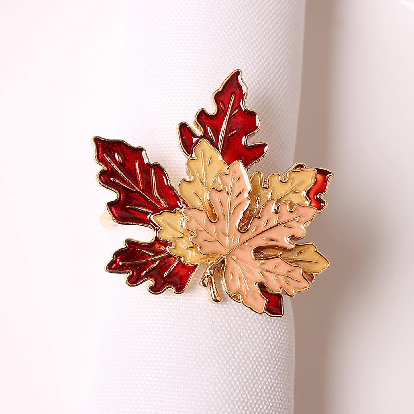 6 Pcs Maple Leaves Napkin Ring, Fall Metal Napkin Ring Holder Maple Leaves Serviette Buckle Holder Autumn Leaf Napkin Buckle for Harvest Season Thanksgiving Fall Decoration
