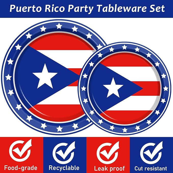 96Pcs Puerto Rico Party Supplies Puerto Rico Flag Paper Plates Napkins Puerto Rico Birthday Party Decorations Souvenirs Puerto Rico Dinnerware Party Favor Puerto Rico Gifts Tableware Serves 24