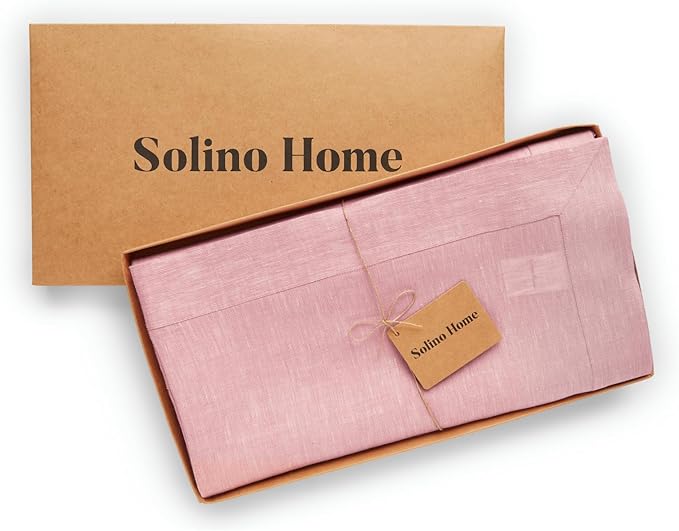 Solino Home Linen Tablecloth 60 x 156 Inch - 100% Pure Linen Bubblegum Pink Table Cloth for Rectangle Tables - Athena, Machine Washable Tablecloth for Valentines, Spring, Easter