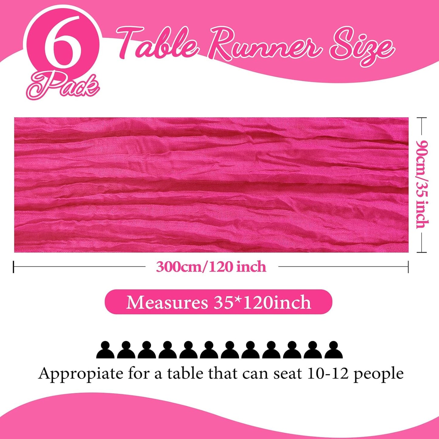 6 Pack 10FT Hot Pink Cheesecloth Table Runner 35x120 Inch Gauze Rustic Boho Table Runner Cheese Cloth for Wedding Decor Birthday Party Bridal Baby Shower Table Centerpiece Decoration
