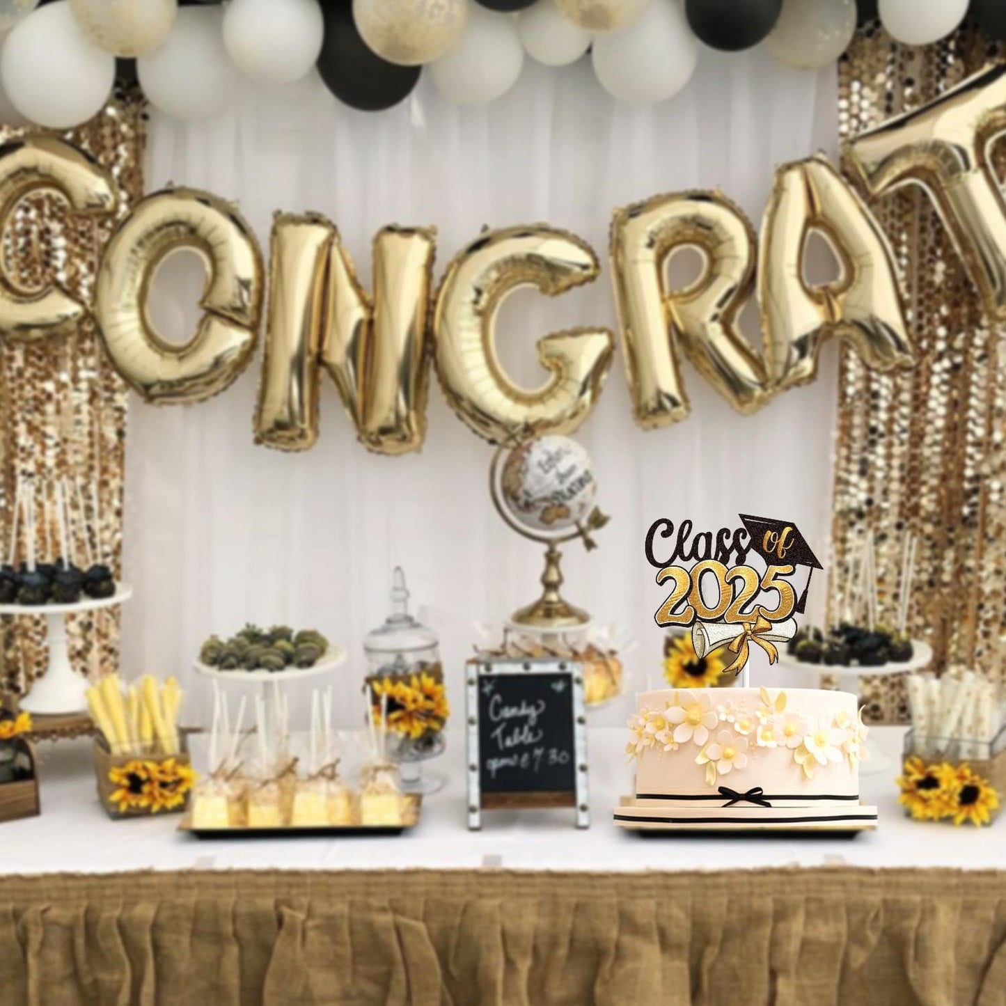Class of 2025 Happy Graduation Cake Topper Gold Glitter Grad 2025 Happy Graduation We are So Proud of You Cake Decorations Congrats Grad Party Supplies (Gold)