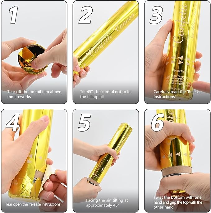 Confetti Cannon 6 Pack Gold Party Poppers 12 Inch Streamer Cannon Confetti Golden Poppers Confetti Shooters Bulk for Wedding,Birthday,Graduation,Christmas,New Year Celebration