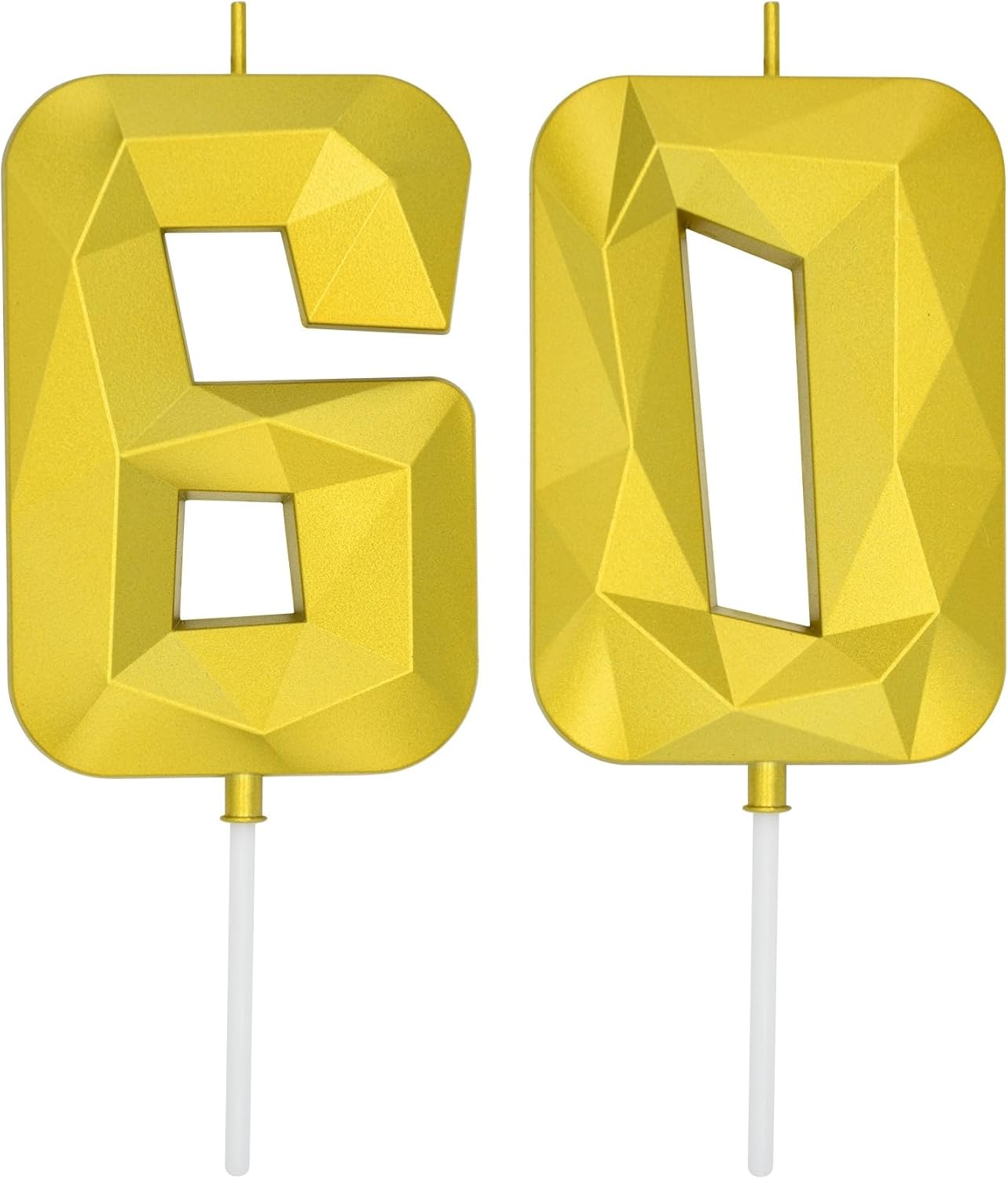 DERVENTA Large Birthday Candle Number 3D Gold 3.7 inch Party Celebration Anniversary Decoration Cake Topper 1 Piece (Number 60 Gold)