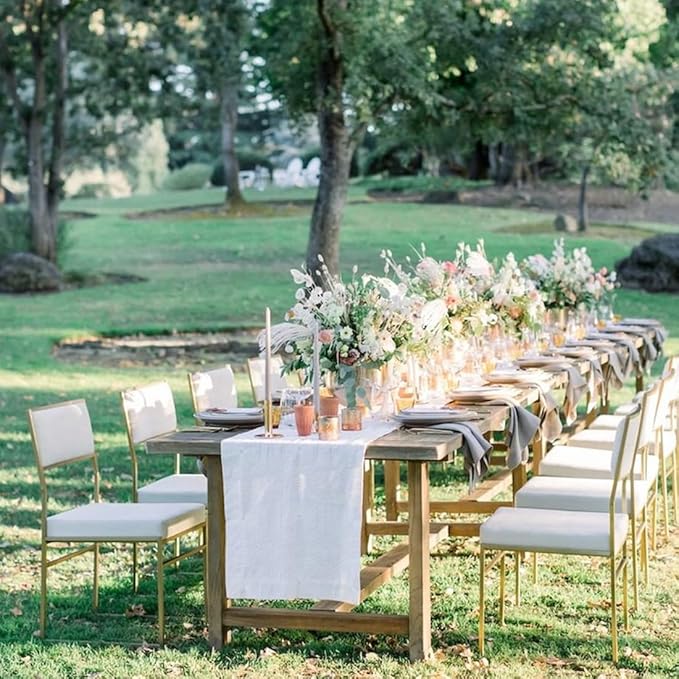B-COOL White Table Runners 2Packs 13x108inch Burlap Linen Style Rustic Farmhouse Table Runner Wedding Farmhouse Boho Dining Party Home Decoration