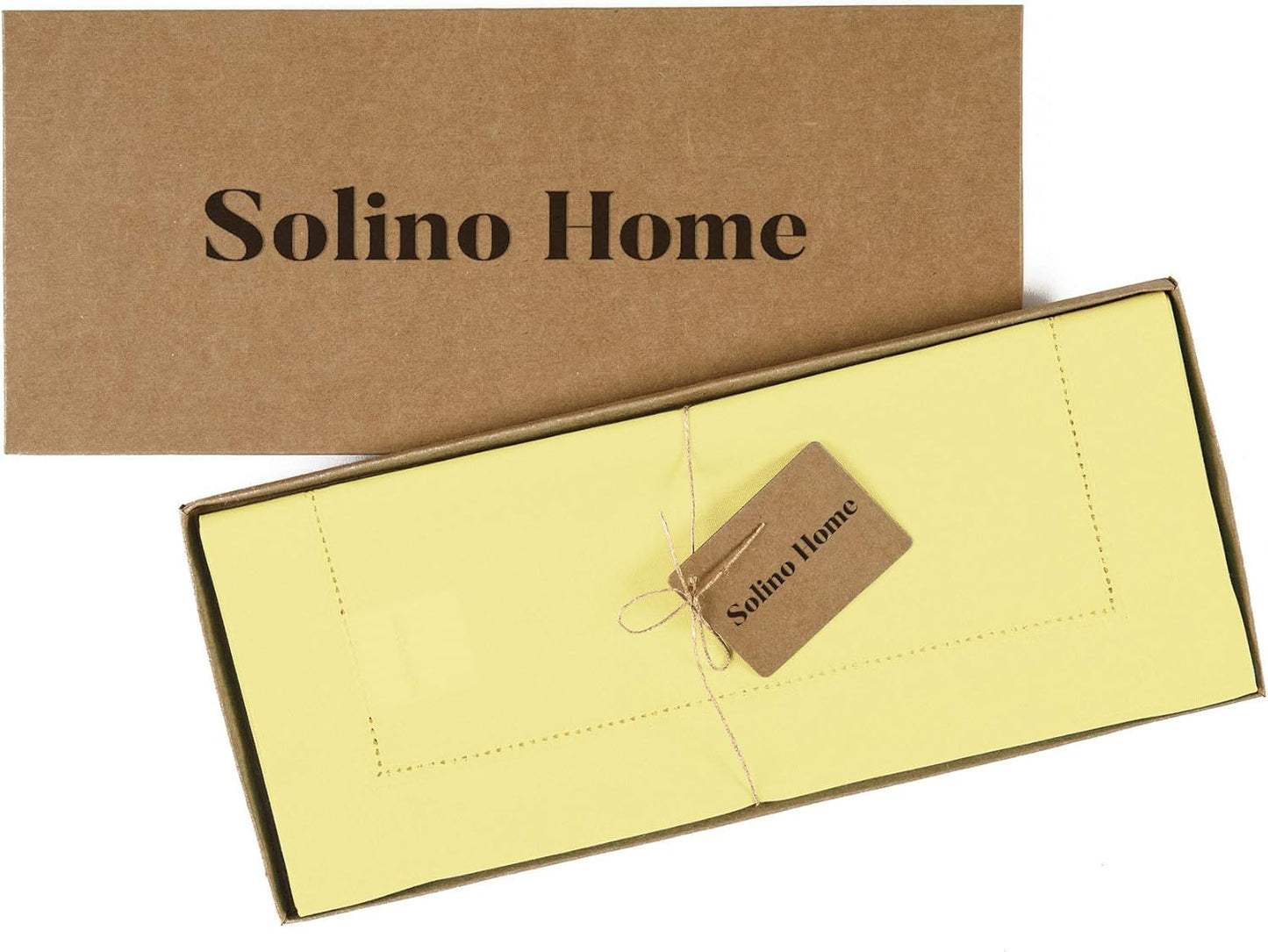 Solino Home Yellow Table Runner 108 Inches Long - Cotton Linen Hemstitch 14 x 108 Inch Table Runner for Dining