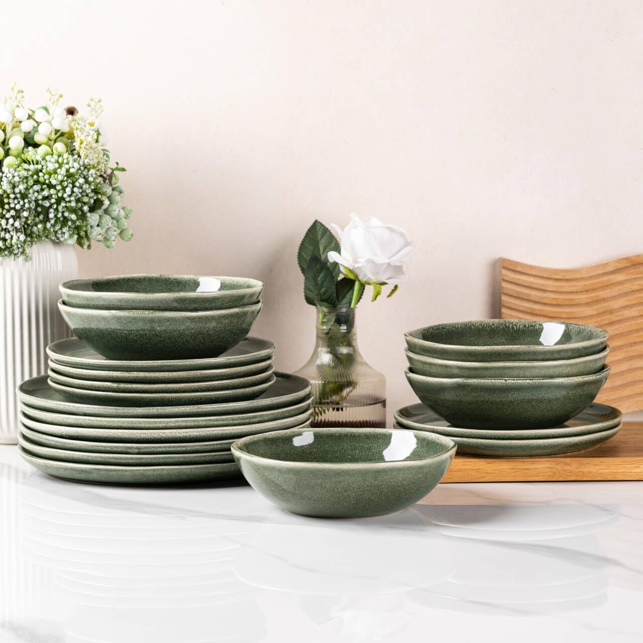 AmorArc Ceramic Dinnerware Sets,Handmade Reactive Glaze Stoneware Plates and Bowls Set,Highly Chip and Crack Resistant | Dishwasher & Microwave Safe Dishes Set,Service for 8 (24pc)
