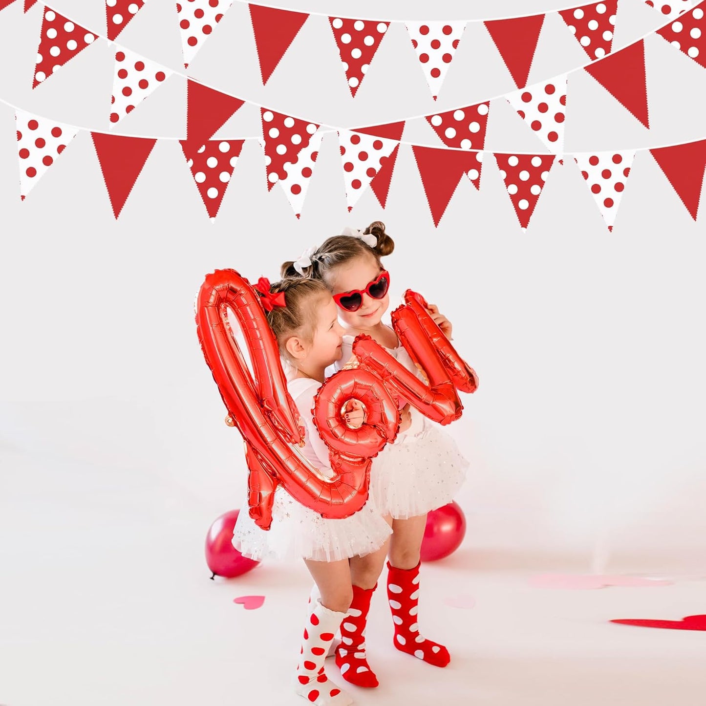 32Ft Red Party Decorations Red Fabric Pokal Dot Pennant Triangle Banner Flag Bunting Streamer Garland for Birthday Wedding Baby Shower Anniversary Ladybug Party Home Outdoor Garden Decor Supplies