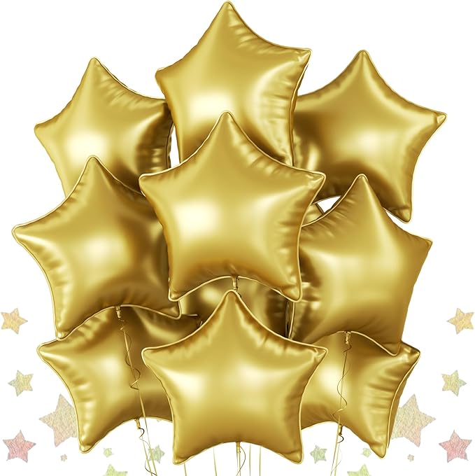 Gold Star Foil Balloons, 10PCS Gold Foil Stars Shape Balloons, 18 Inch Metallic Stars Balloon for Helium Pentagram Balloon for Birthday, New Years, Graduation, Baby Shower Party Decorations