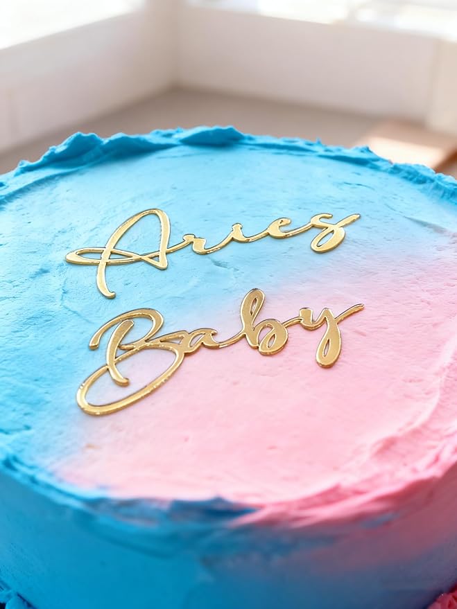 Gold Cake Topper with Aries Zodiac Sign,Acrylic Baby Text Decoration Aries Season/12 Zodiac Constellation Theme Birthday Zodiac Cake Decor,March/April Birthday Cake Decorations for Girl/Boy