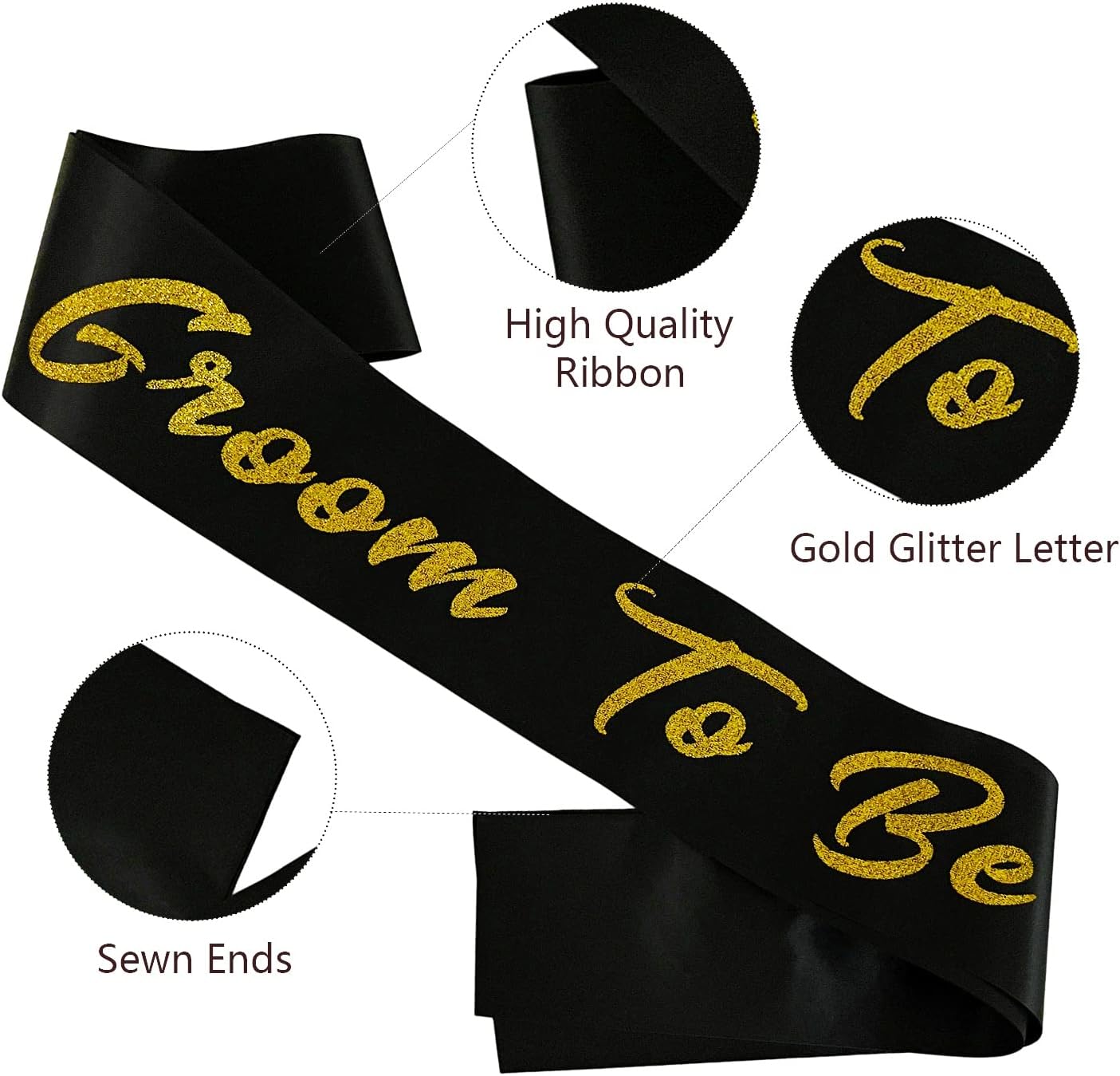 Bride and Groom to Be Sash Set, White and Black Satin Soft Sashes with Gold Glitter Letter for Bridal Shower Engagement Bachelorette Party Decorations Supplies