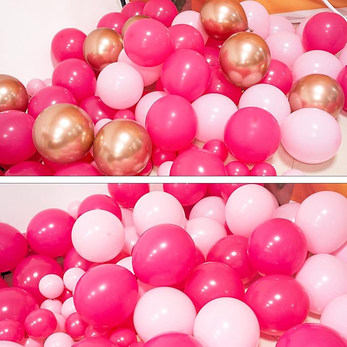 Pink Balloon Garland Arch Kit, 145pcs Hot Pink Rose Gold Balloons with Confetti Balloons for Mother's Day Decoration Girl's Birthday Bridal Baby Shower Princess Theme Party Background Decorations