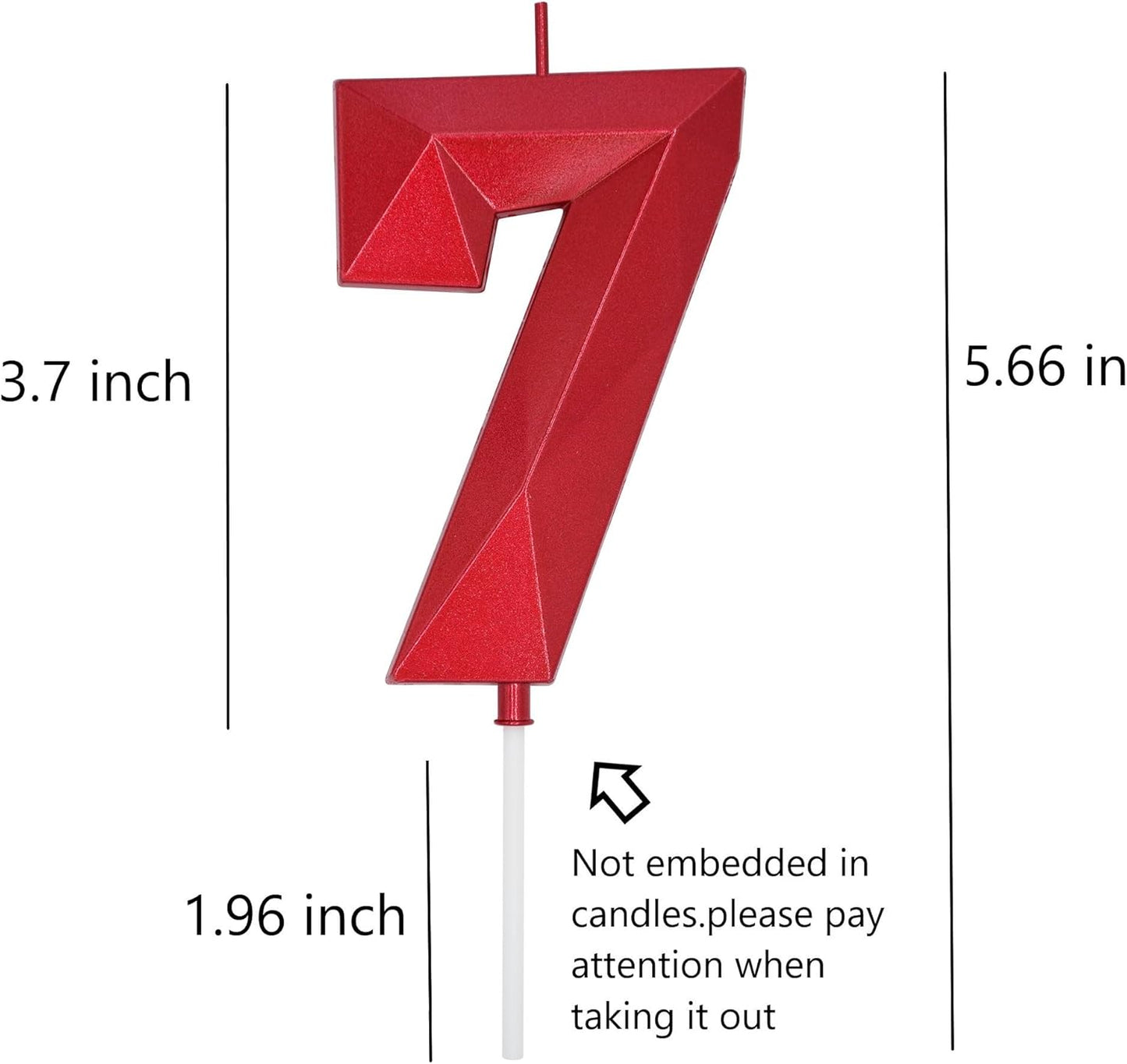 DERVENTA Birthday Candles Big Numbers 3D Red 3.7 inch Party Cake Topper 1 Piece (Number 7 Red)