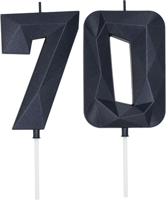DERVENTA Large Birthday Candle Number 3D Black 3.7 inch Party Celebration Anniversary Decoration Cake Topper 1 Piece (Number 70 Black)