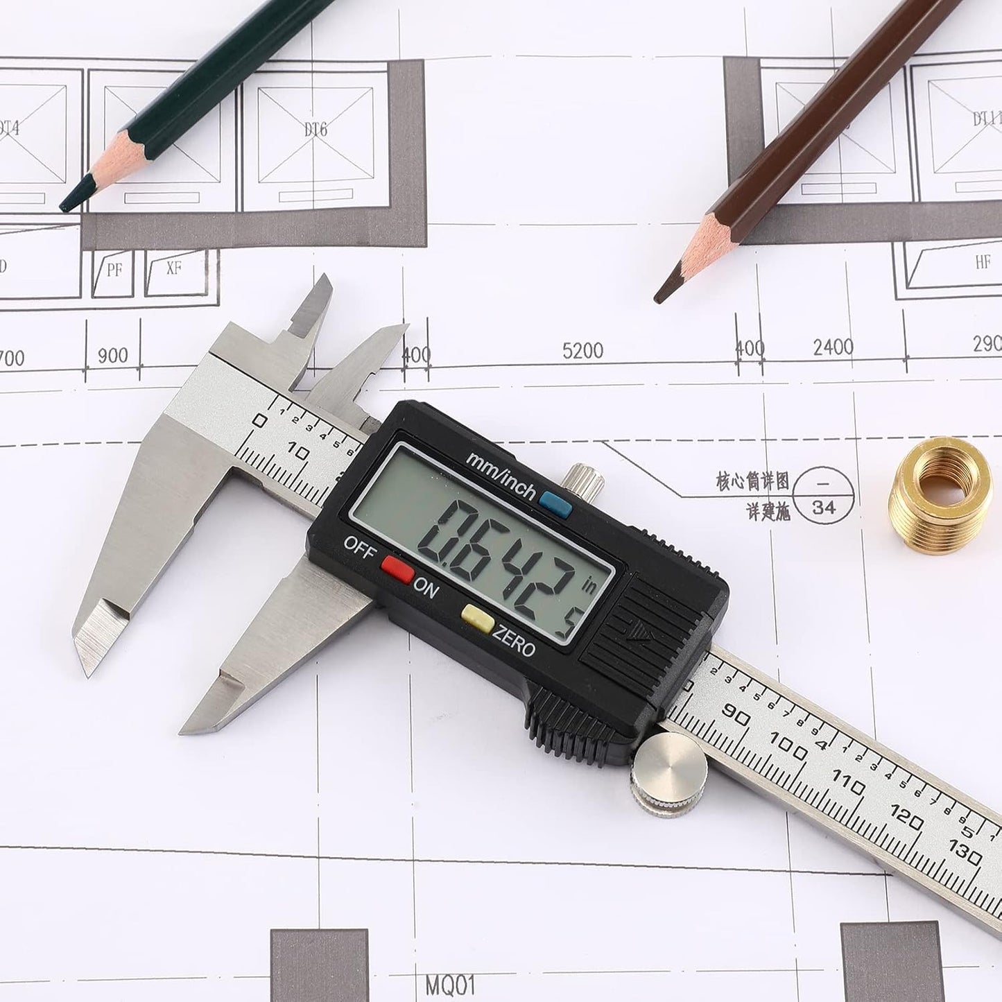 Electronic Digital Caliper Measuring Tool, Stainless Steel Vernier Caliper Digital, Easy Switch from Inch Metric, LCD Screen,0-6inch/150mm Caliper Measuring Tool for DIY/3D Printing