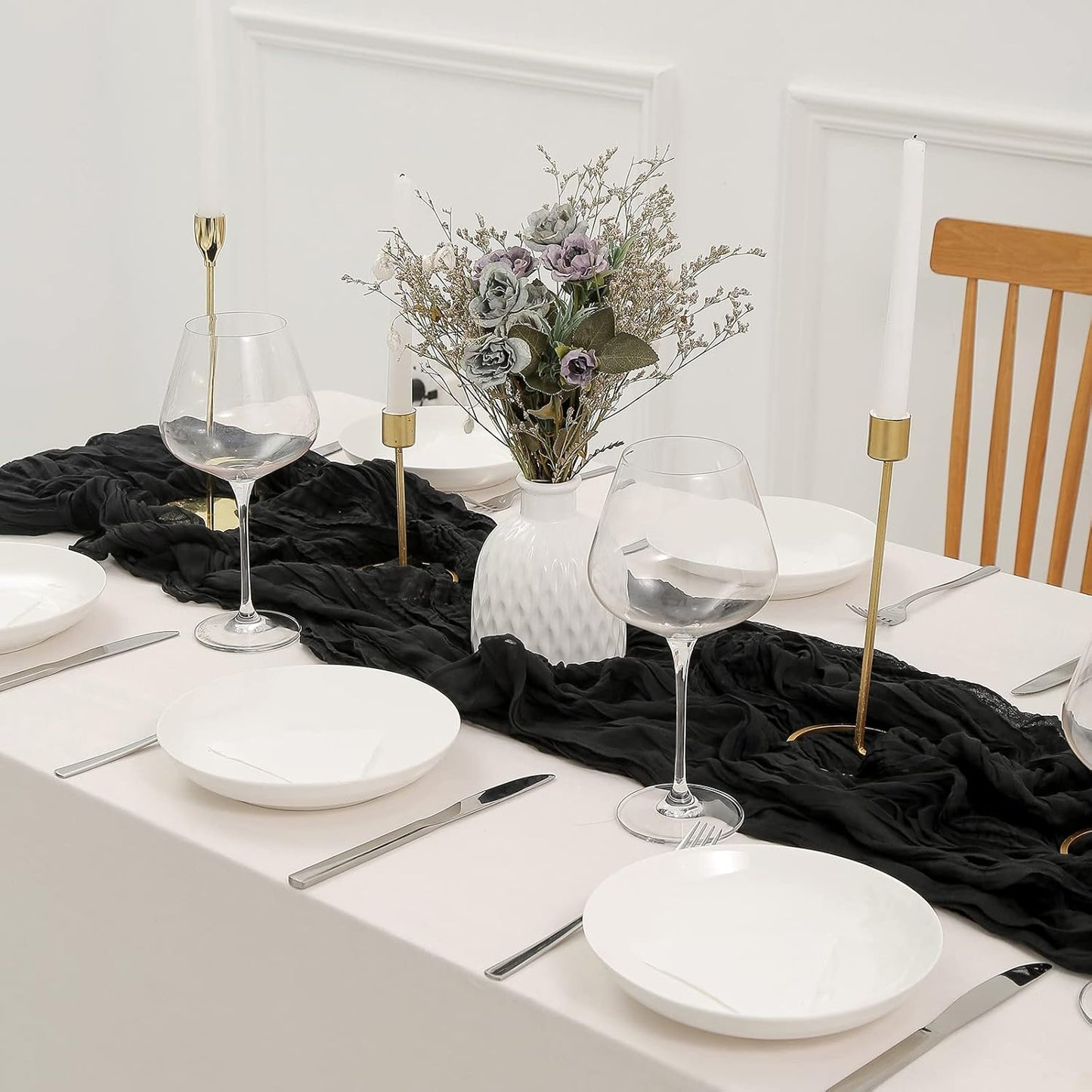 DOLOPL Black Halloween Cheesecloth Table Runner for Halloween Decorations 13.3ft Gauze Cheese Cloth Table Runner Rustic Sheer Runner 160inch Long for Wedding Baby Shower Birthday Table Decorations