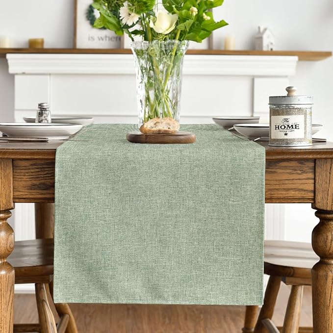 Artoid Mode Sage Green Table Runner, Seasonal Spring Summer Washable Kitchen Dining Table Decoration for Home Party Decor 13x72 Inch