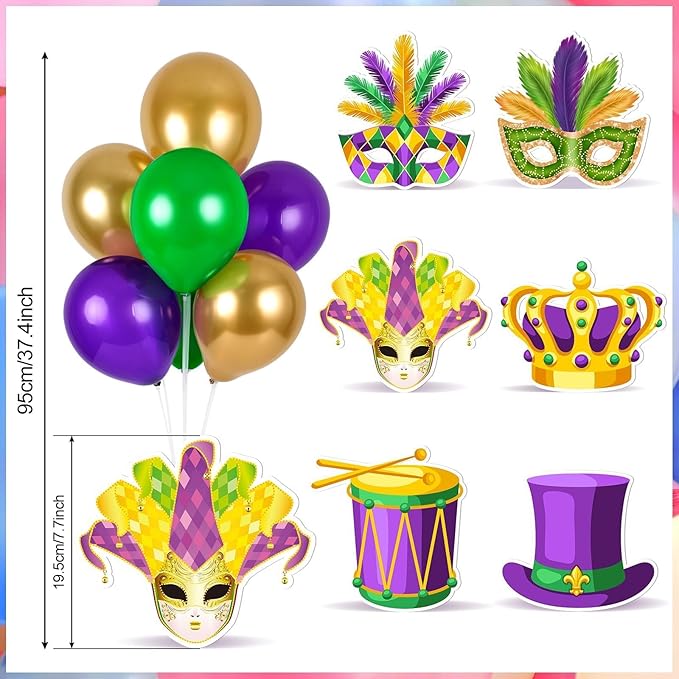6 Sets Balloon Stand Kit for Table Mardi Gras Table Decorations Mardi Gras Table Centerpieces with Balloon Gold Green Purple Float Carnival Fat Tuesday Party Supplies Decoration