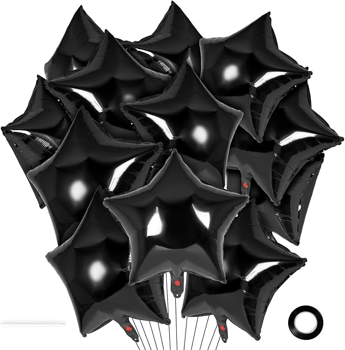 20 Pcs Star Balloons,18 Inch Black Star Foil Balloons,Stars Shaped Balloon Mylar Helium Balloon for Birthday Party Anniversary Wedding Baby Shower Decorations (Black)