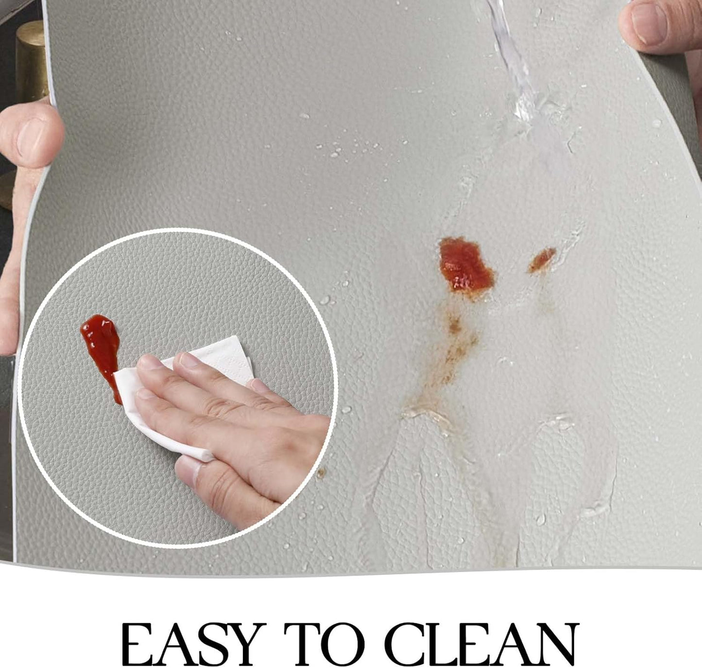 MOSAYT Vinyl Placemats Set of 6, Heat Resistant Place Mats 100% Waterproof Washable & Wipeable Faux Leather Reversible Table Mats for Kitchen Dining Party Indoor Outdoor, 12" x 17", Light Grey