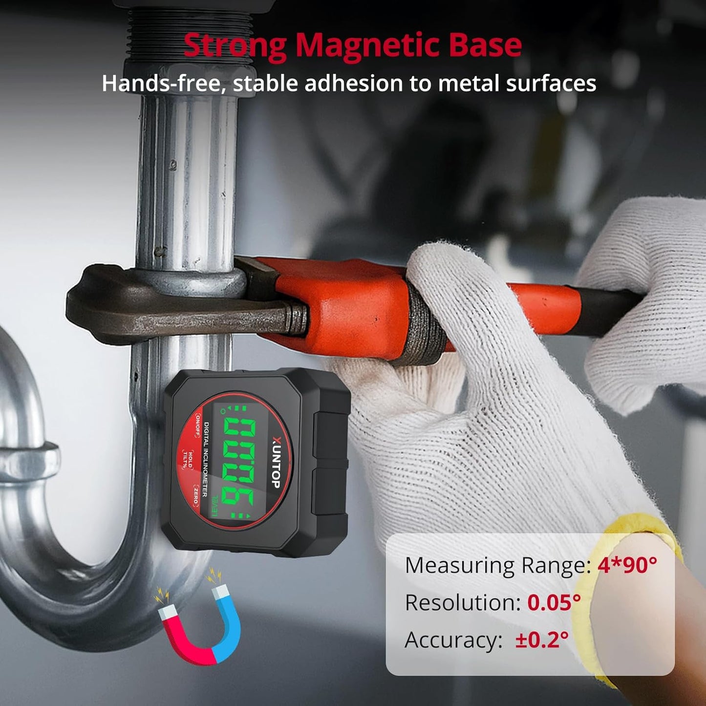4x90°Digital Angle Finder Strong Magnetic Bottom Digital Angle Gauge±0.2° Accuracy Angle Measuring Tool with LCD Display for Hanging Decorations Woodworking Construction and Table Saw