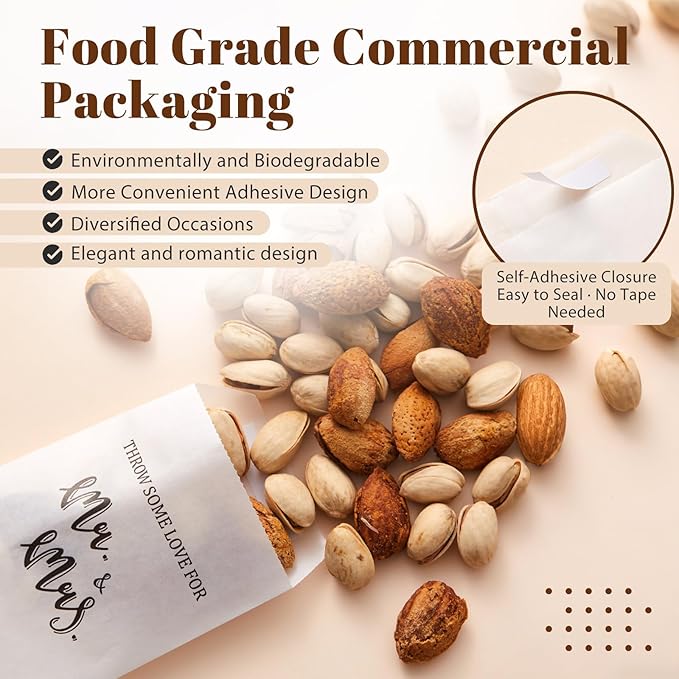 100 Pcs Wedding Confetti Bags, 2.8" x 5" Throw Flower Petal Packets Semi-transparent Glassine Waxed Paper Treat Bags for Wedding Toss, Party Decor(Mr. & Ms.)
