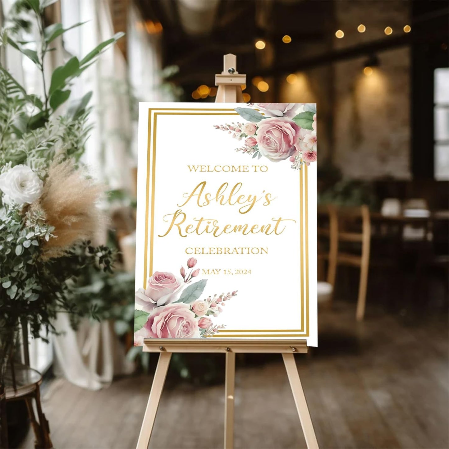 Floral Retirement Party Sign, Pink Gold Retirement Celebration Welcome Sign, Floral Retirement Welcome Sign Geometric, Retirement Party Sign, Retirement Outdoor Sign, Retirement Welcome Sign
