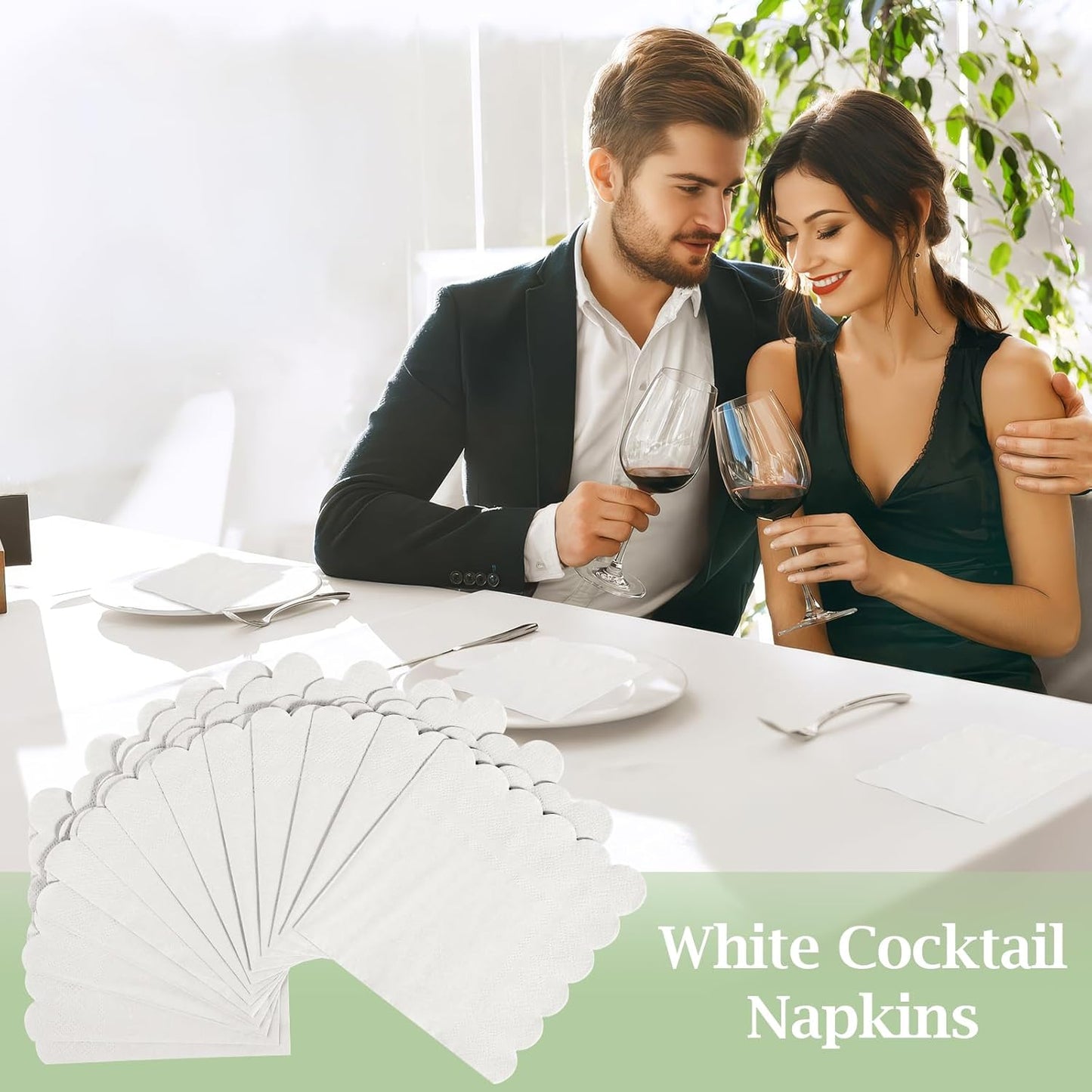 100 Pcs Cocktail Napkins, 2-Ply 5 x 5 Inches Disposable Scalloped Napkins, Thick Premium Dessert Napkins for Party, Wedding, Dinner, Birthday, Anniversary, Festival (White)