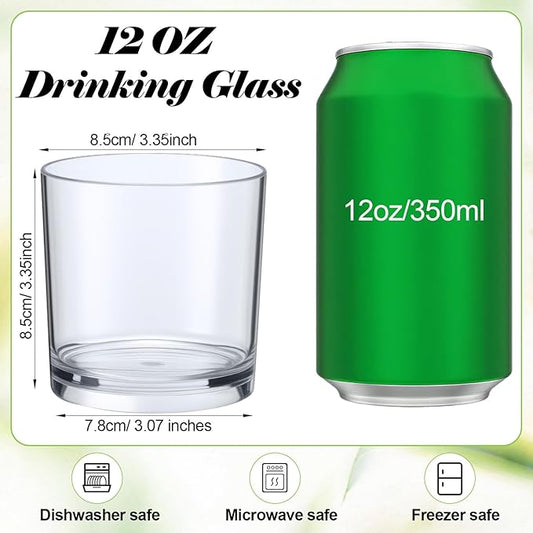 Gerrii 18 Pcs Clear Plastic Tumblers Drinking Cups Reusable Unbreakable Juice Acrylic Glasses Dishwasher Safe Plastic Glasses for Adults Picnic Party Kitchen (12 oz,Classic)
