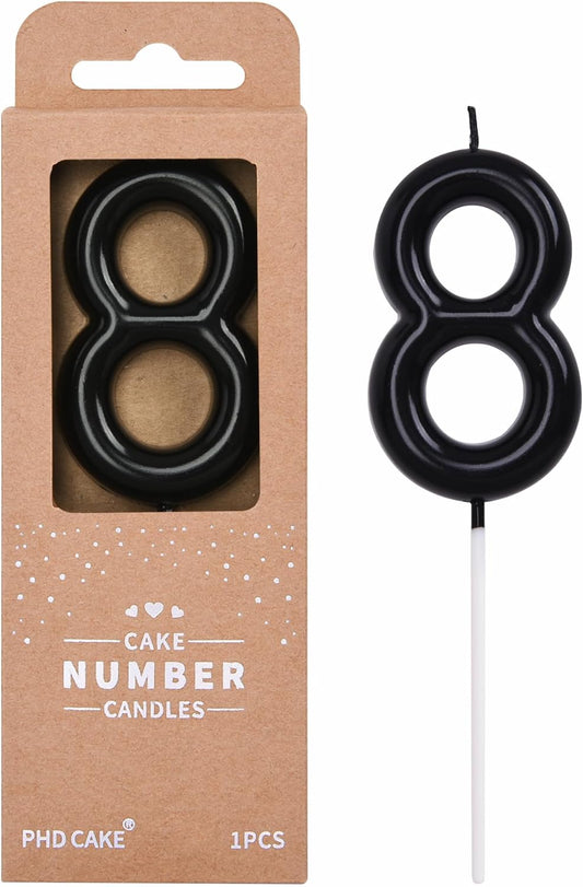 PHD Cake 2.76 inch Classical Black 8 Number Birthday Candles for Party Celebration