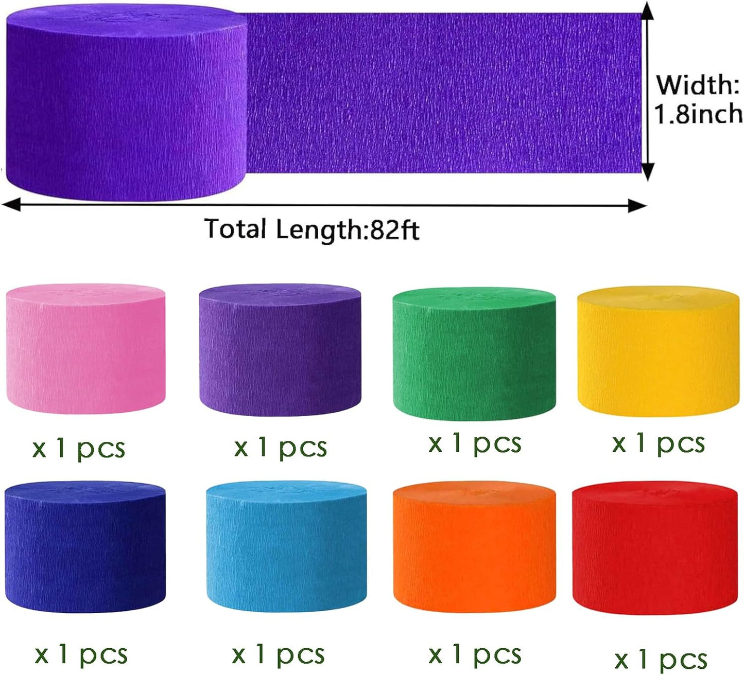 We Moment Crepe Paper Streamers 8 Rolls 656ft,Rainbow Assorted Colored Party Streamer 82 feet per roll for Birthday Party Backdrop Baby Shower Wedding Decorations