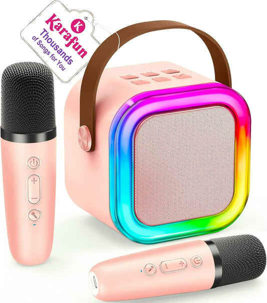 Mini Karaoke Machine for Kids, 2025 TOP Toys Christmas Birthday Gifts Ideas for Girls Ages 4, 5, 6, 7, 8, 9, 10, 12+ Years Old, Portable MP3 Player with 2 Wireless Mics for Party