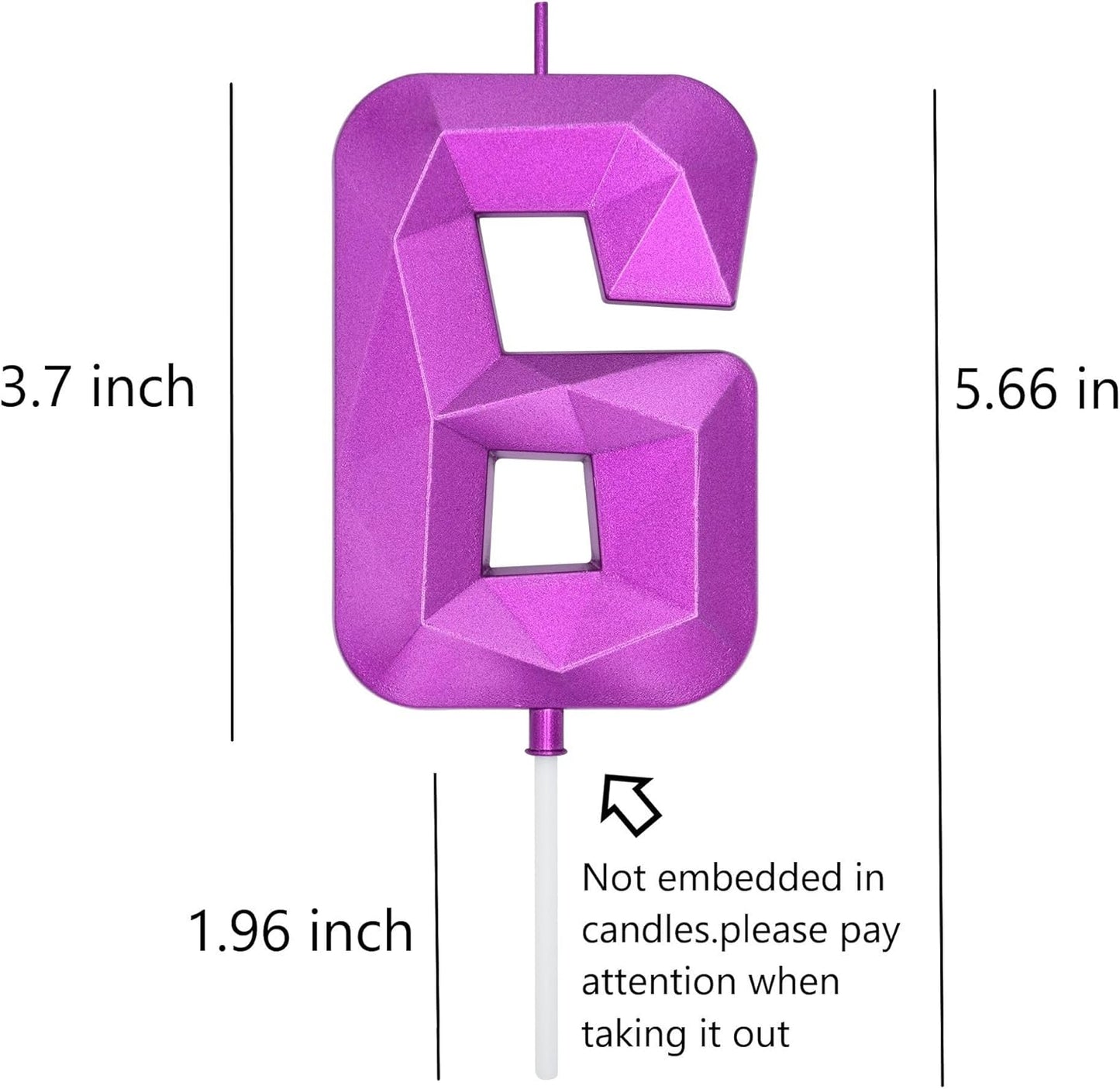 DERVENTA Large Birthday Candle Number 3D Purple 3.7 inch Party Celebration Anniversary Decoration Cake Topper 1 Piece (Number 6 Purple)
