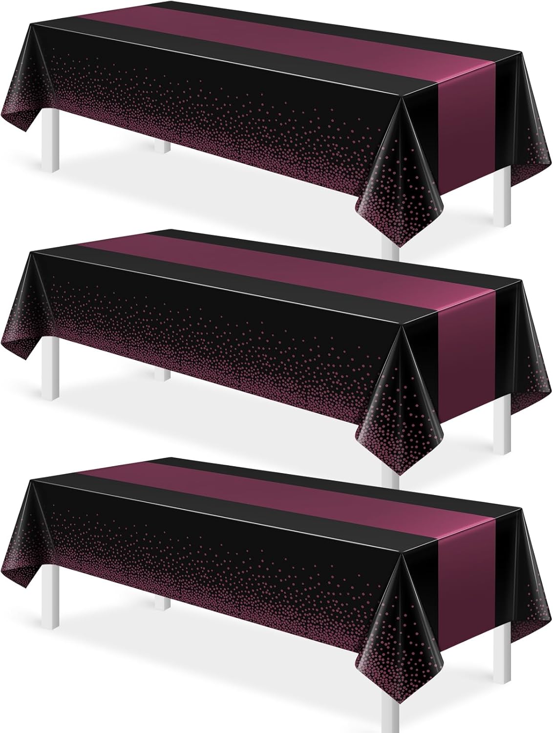 3Pcs Black and Maroon Purple Tablecloth Party Decorations,Plastic Black Table Cloth Printed Maroon Purple Table Runner Disposable Rectangle Table Cover for Birthday Wedding Graduation Party,54x108Inch