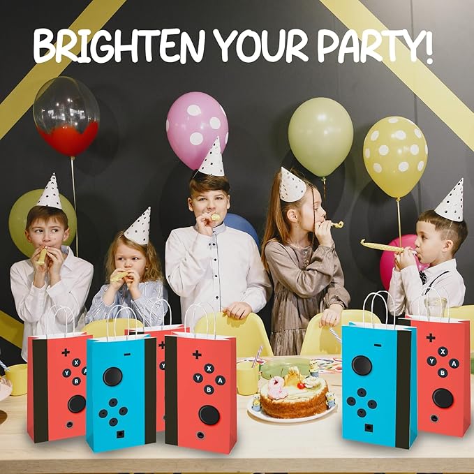 wjrsxilt 16 Pcs Gamer Party Favors Bags with Handles, Game Controller Gift Bags Video Game Goodie Bag,with 2 Different Types, Gaming Kraft Paper Bag for Birthday Party Supplies Decorations