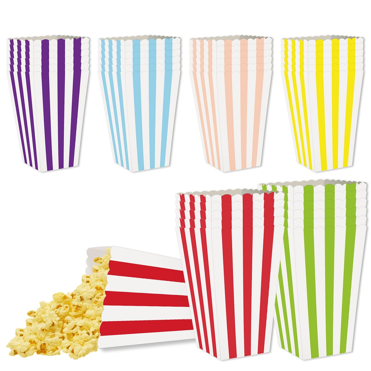 36 Pcs Striped Popcorn Boxes 2 x 4.5 x 2.7 inch Mini Popcorn Boxes Cardboard Popcorn Container for Party Disposable Snack Popcorn Bags