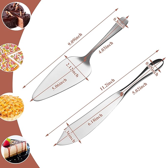 EIUBUIE Cake Cutting Set for Wedding, Cake Knife and Server Set, Classic Design 18/10 Stainless Steel Pie Cakes Serving of 2 Piece, Dishwasher Safe