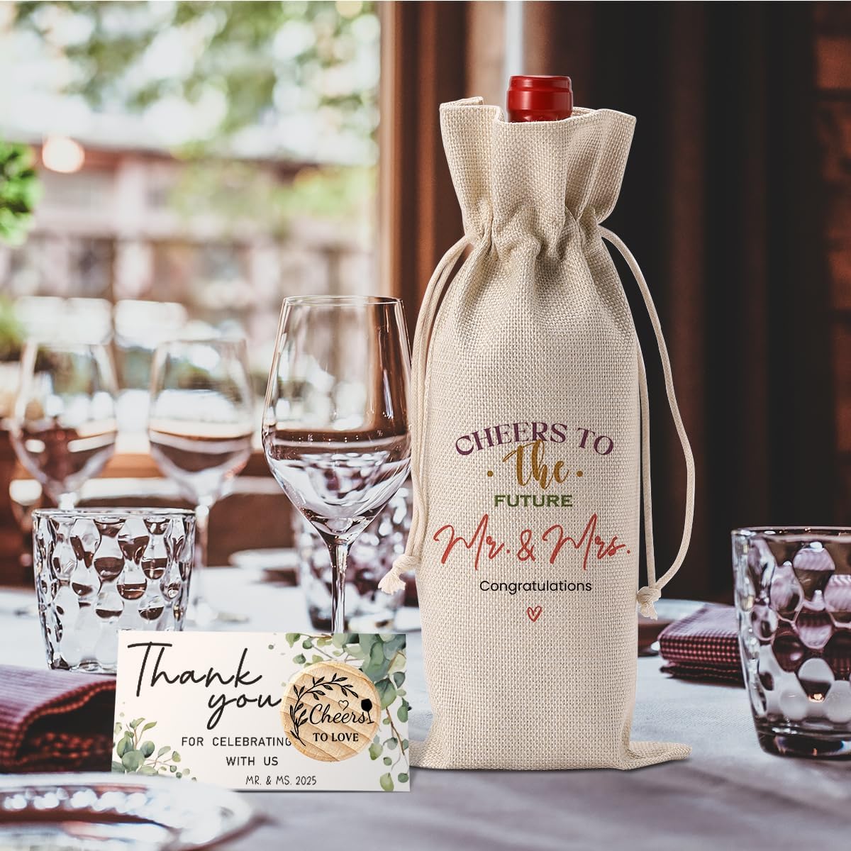 FBCCZEY Wedding Shower Gifts Wine Bag Bridal Shower Wedding Party Favors Gifts Mr And Mrs Cheers To The Future Wine Bottle Bag with Thank You Card And Stopper