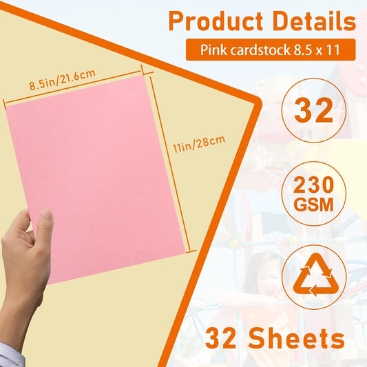 32 Sheets Pink Cardstock 8.5 x 11 Printer Paper, 80lb Premium Paper Card Stock for DIY Cards Making, Scrapbooking, Invitations, Thank You Cards, Anniversary